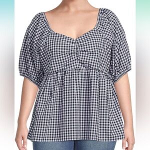 NWT Terra & Sky Dark Navy Gingham Plus Size Woven Top - 14W